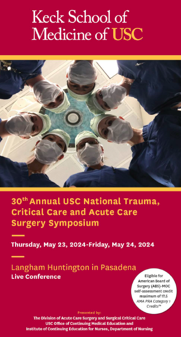 30th Annual USC National Trauma, Critical Care and Acute Care Surgery Symposium Banner